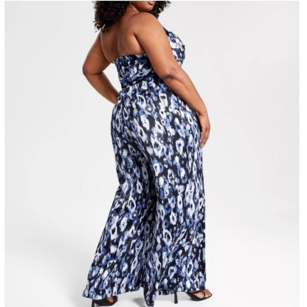 Stylish Blue Patterned Wide Leg Jumpsuit